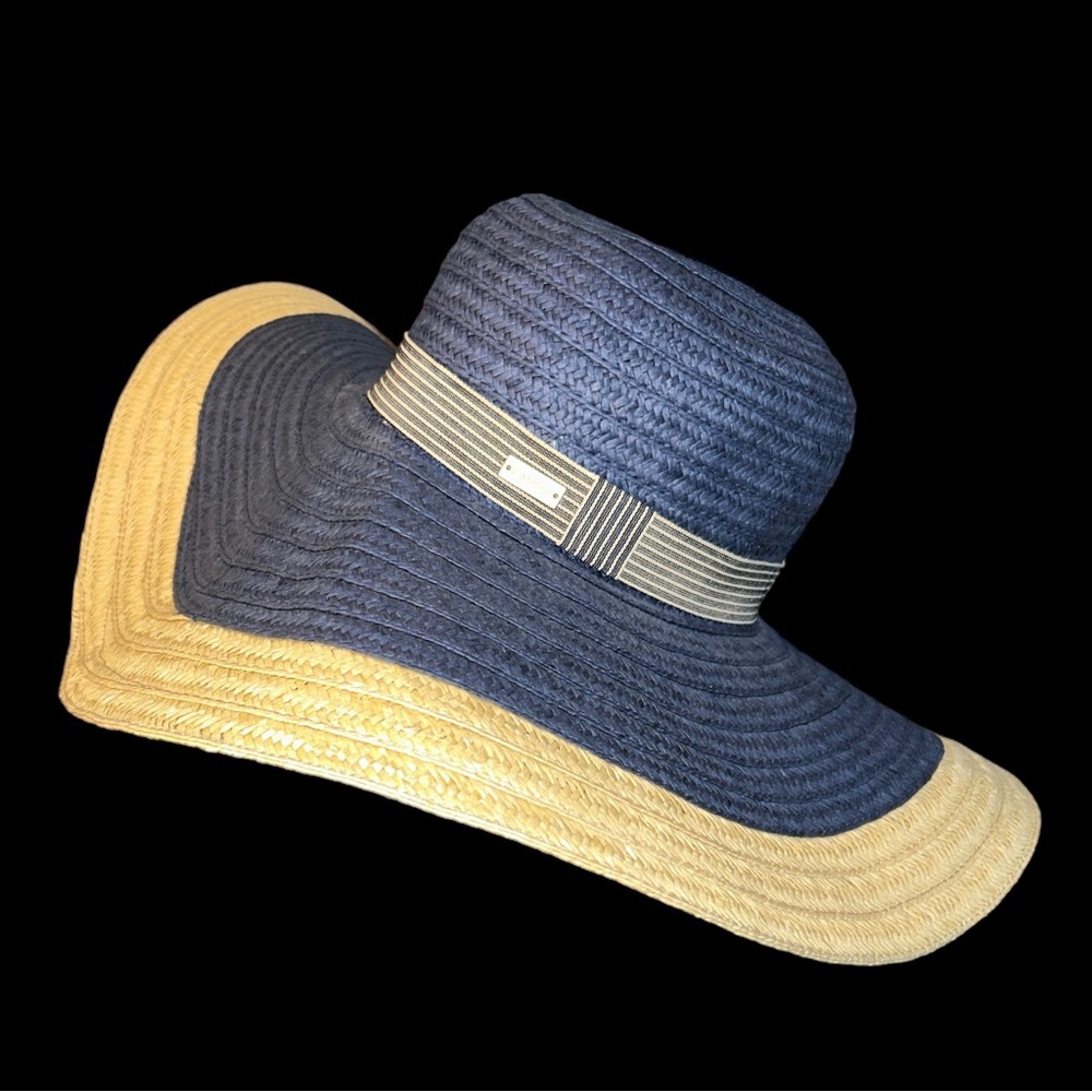 Betmar Lora navy/natural toyo straw wide brim floppy hat One Size